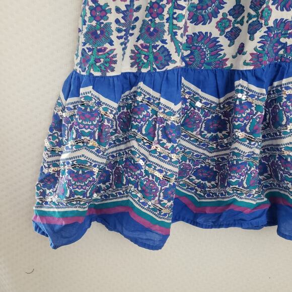 Lane Bryant 18/20 Womens Gypsy Peasant Sequined Maxi Skirt Blue Floral Boho - Picture 3 of 7